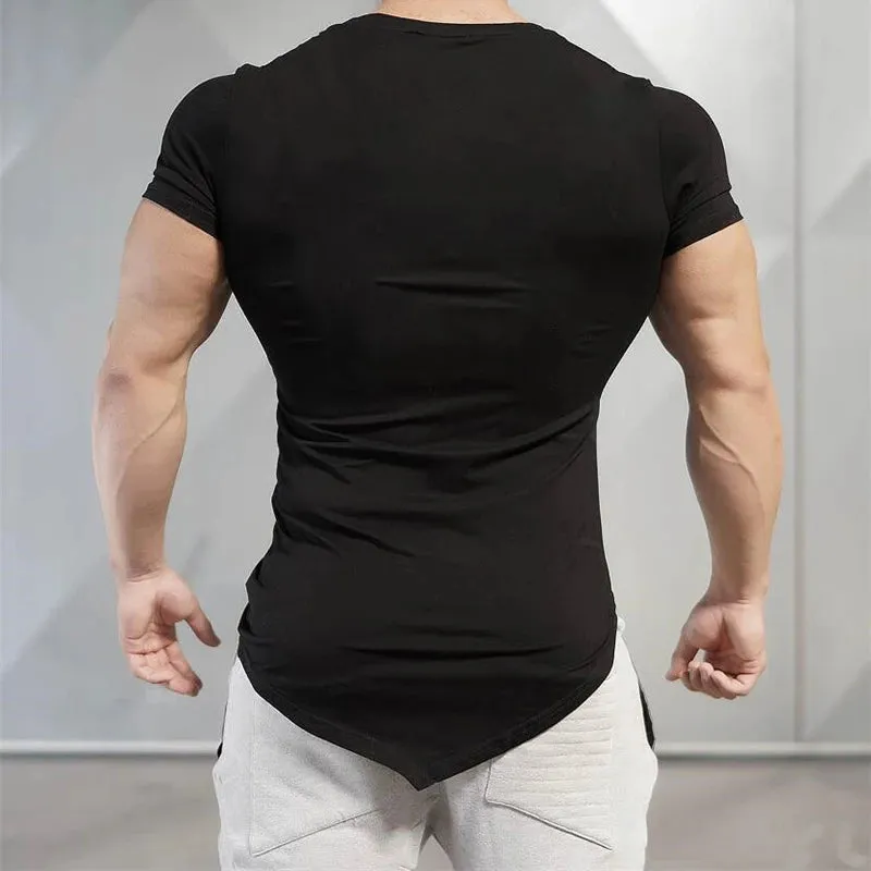 Brand Solid Clothing Gyms t-shirt Mens Fitness Tight t-shirt
