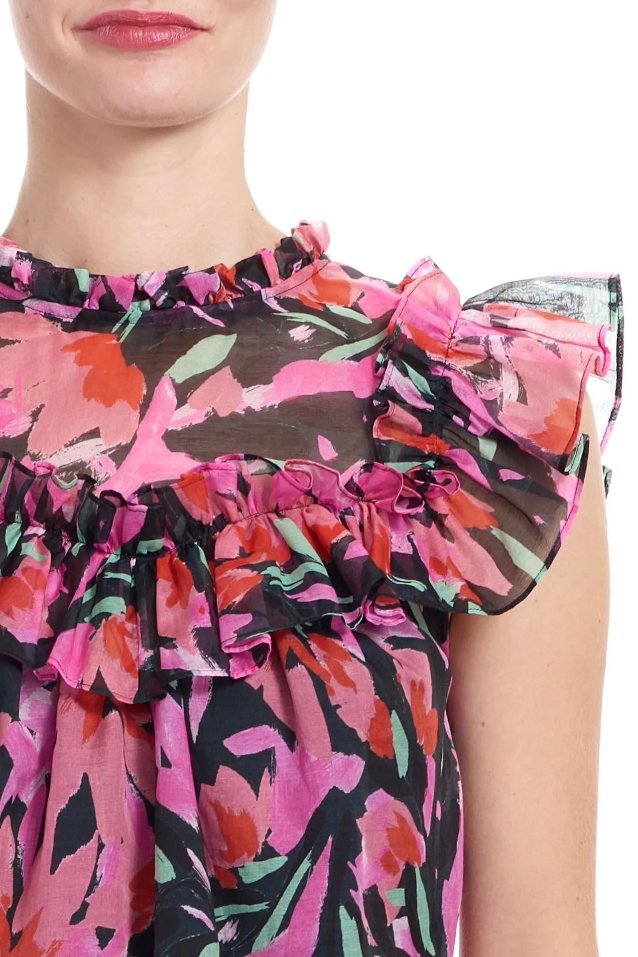 CASSANDRA Ruffle Yoke Top Floral
