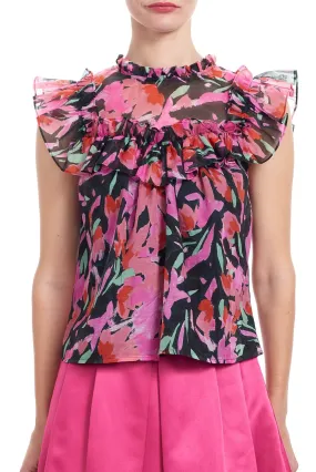 CASSANDRA Ruffle Yoke Top Floral