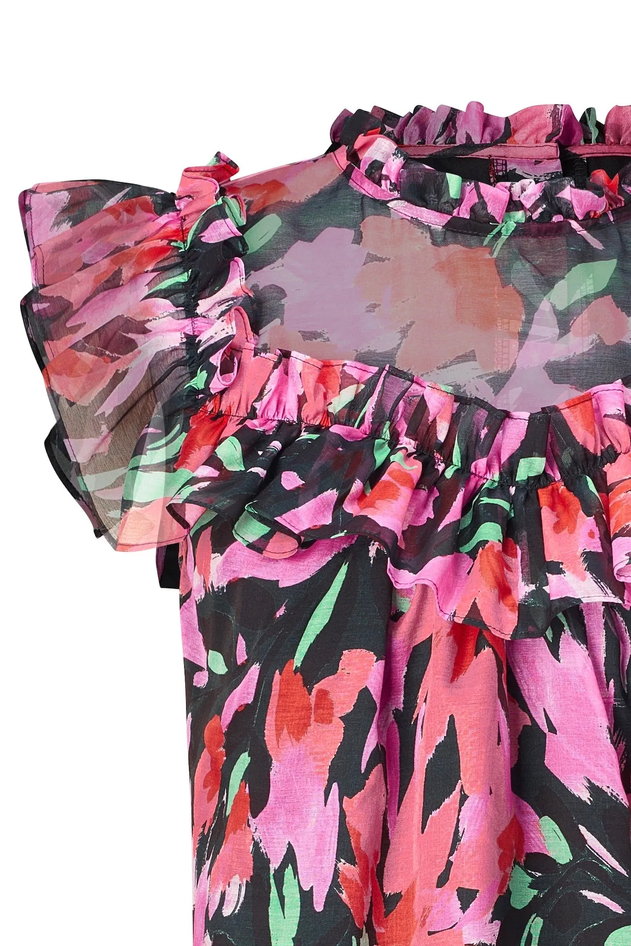 CASSANDRA Ruffle Yoke Top Floral