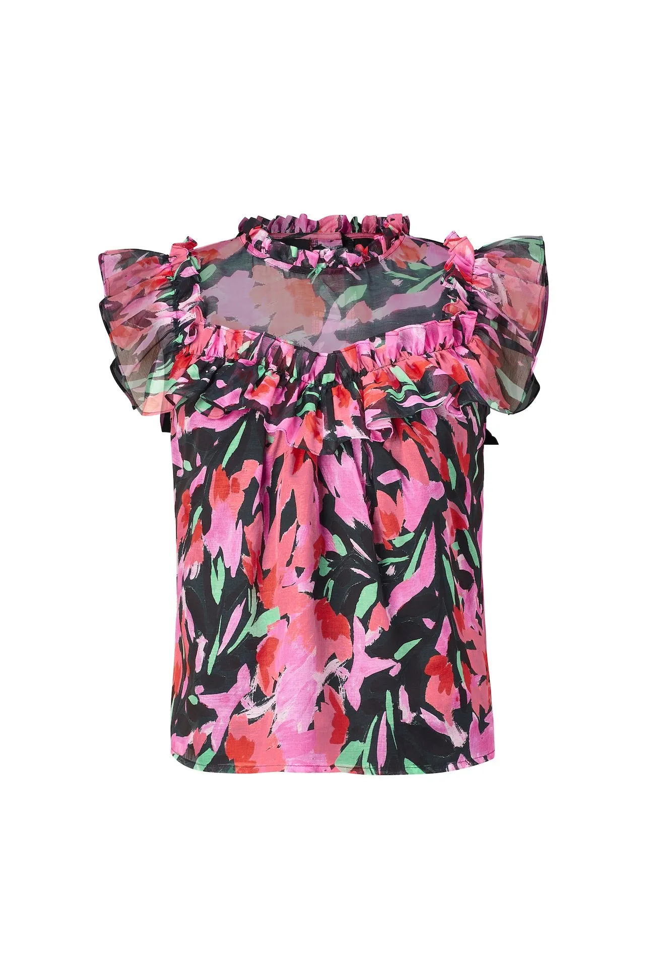 CASSANDRA Ruffle Yoke Top Floral