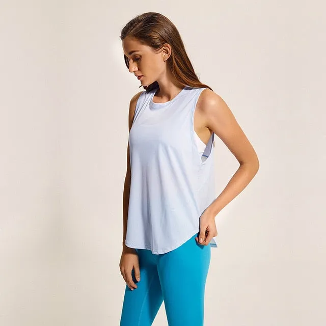 Colorvalue Back Mesh Patchwork Sport Vest Women Loose Fit Solid Yoga Fitness Vest Breathable O-neck Gym Athletic Tank Tops XS-XL