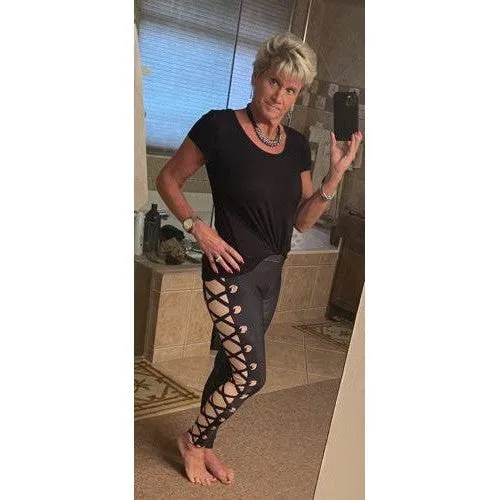 Faux Leather Lace Up Leggings