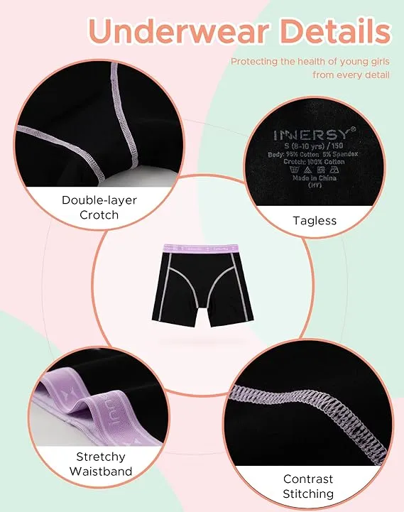 Girls’ Underwear Breathable Cotton Soft Girls Boyshorts Underwear 3 Pack