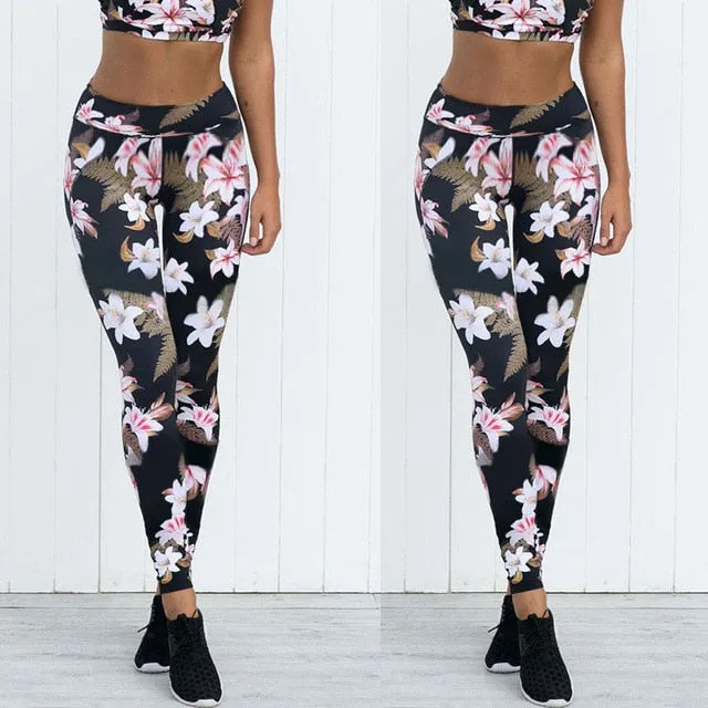 Gym Print Floral Yoga Pants Sports Wear For Women Professional Running Fitness Sport Leggings Workout High Waist Seamless Pant