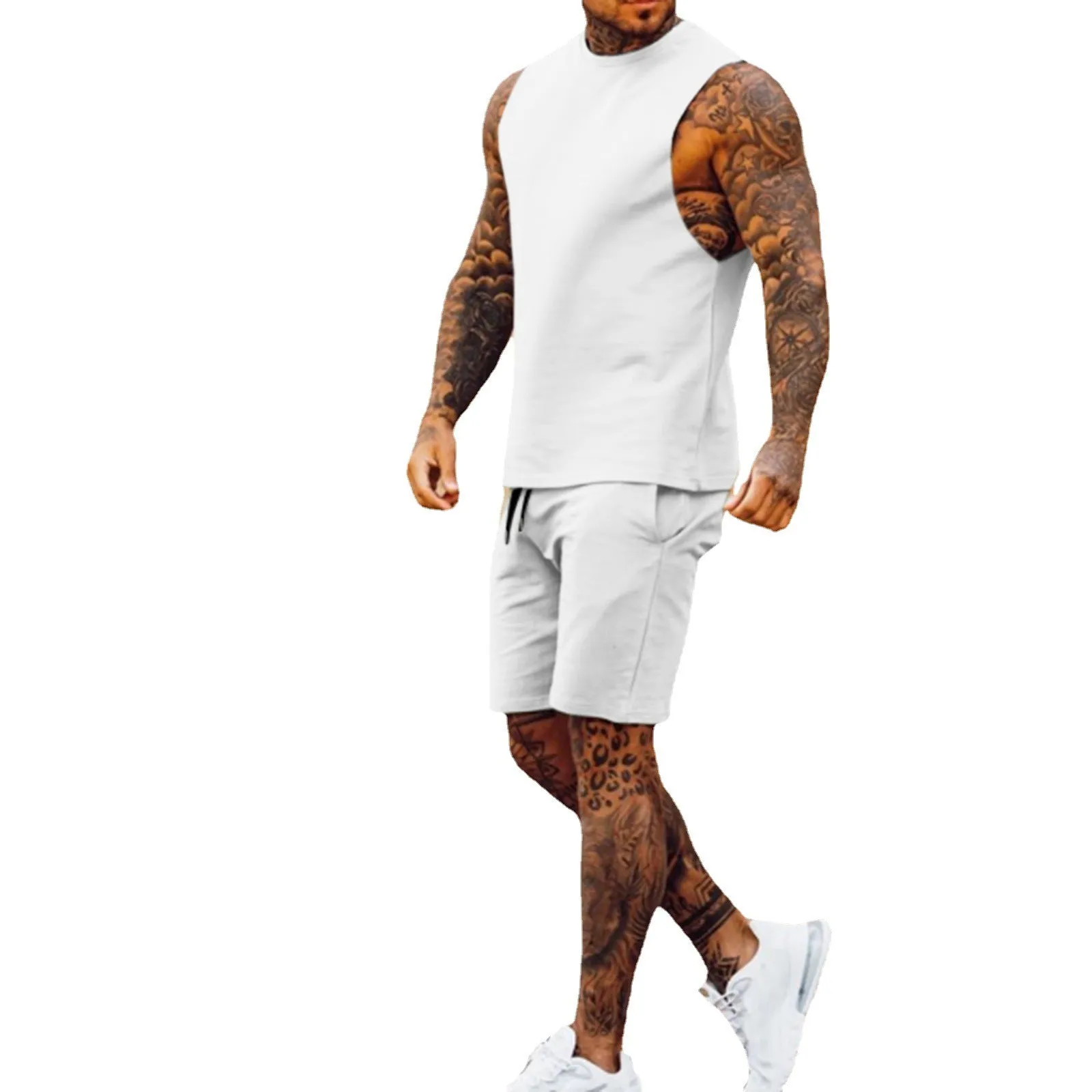 Men's Athleisure Cropped Pants Sleeveless Top Two Piece Set