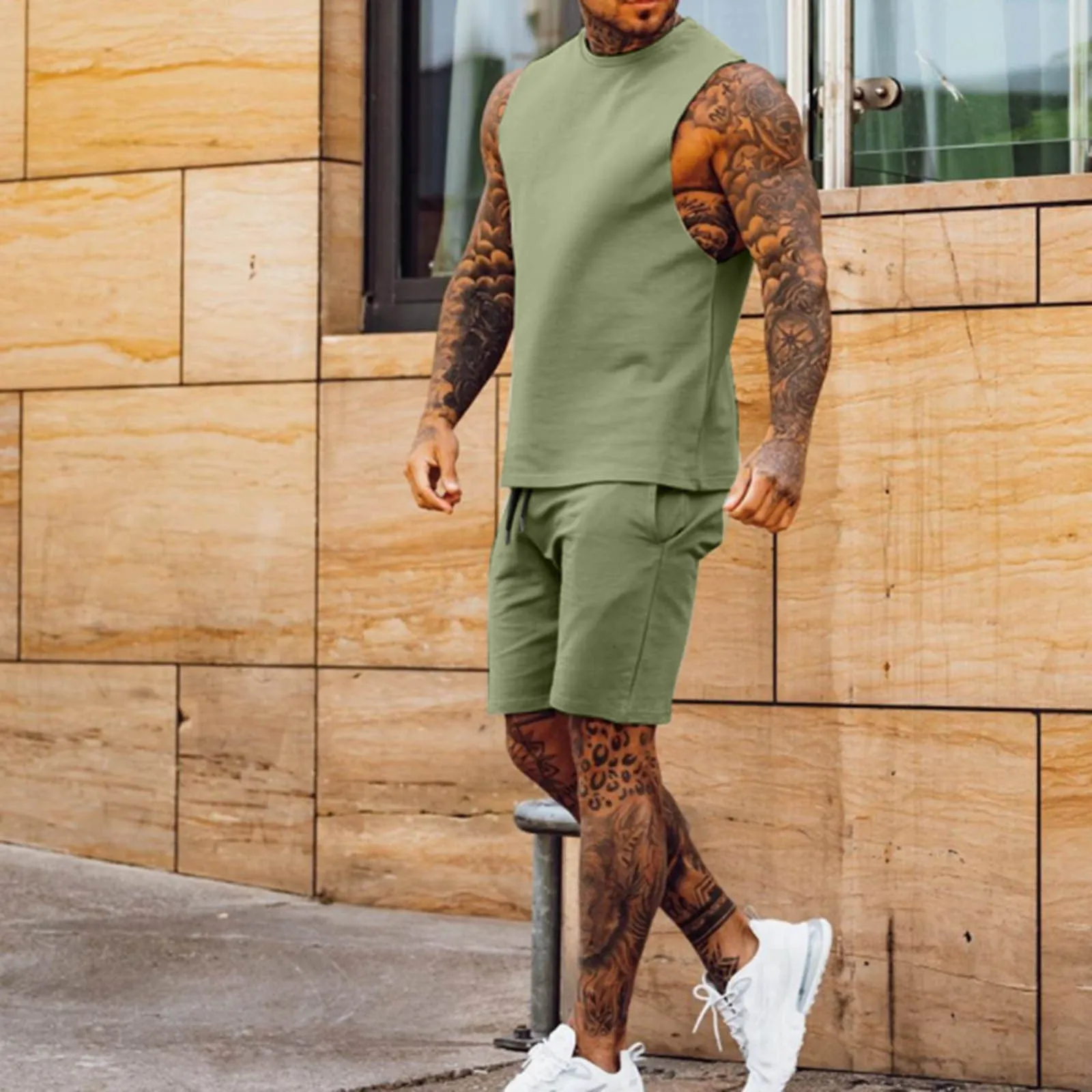 Men's Athleisure Cropped Pants Sleeveless Top Two Piece Set