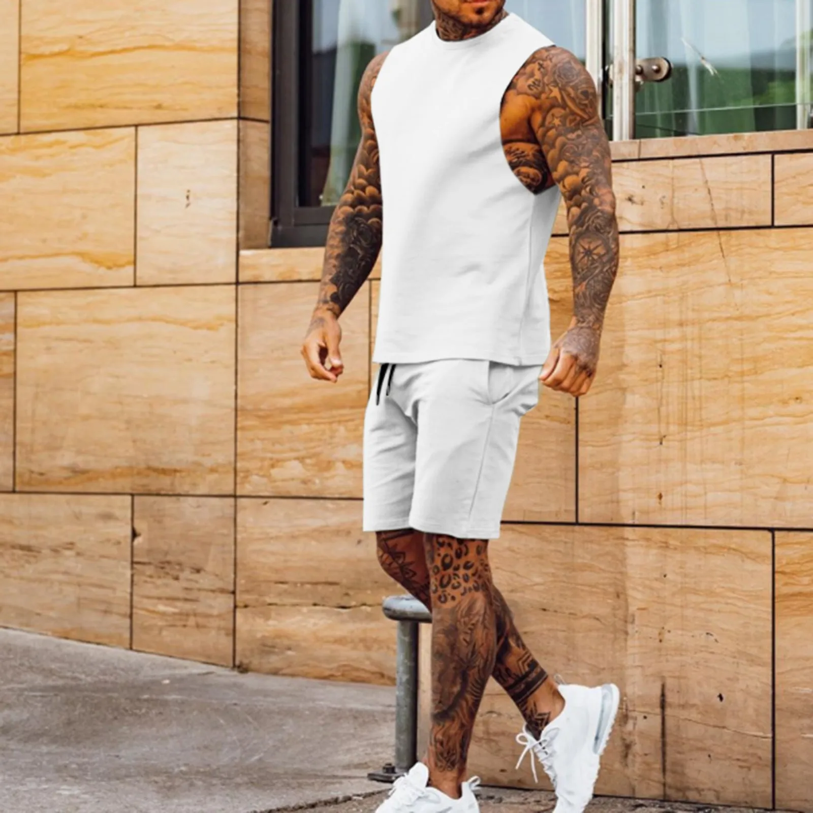 Men's Athleisure Cropped Pants Sleeveless Top Two Piece Set