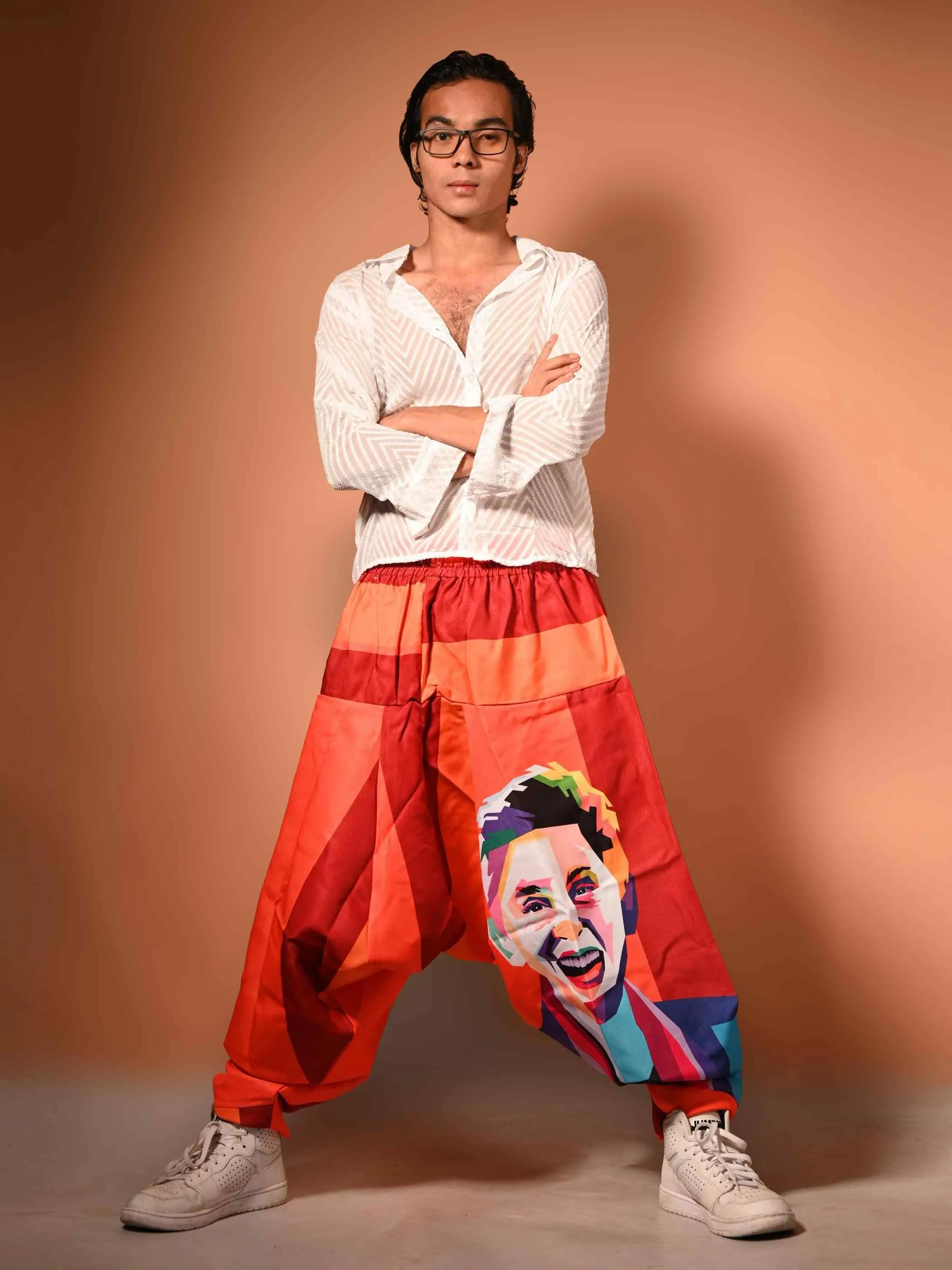 Men's Fierce Smiling Face Print  Bohemian Hippy Harem Pants For Dance Travel Yoga