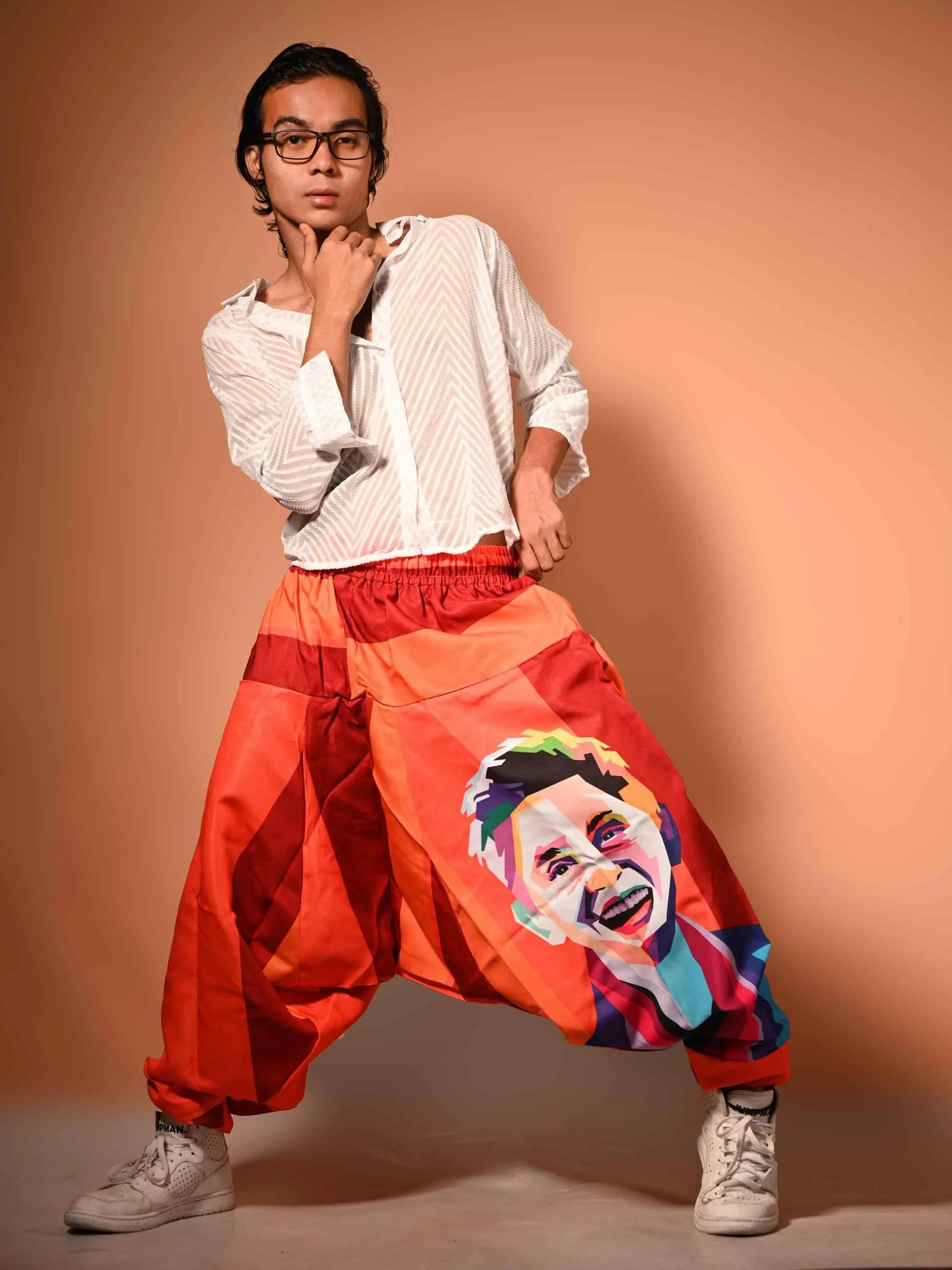 Men's Fierce Smiling Face Print  Bohemian Hippy Harem Pants For Dance Travel Yoga