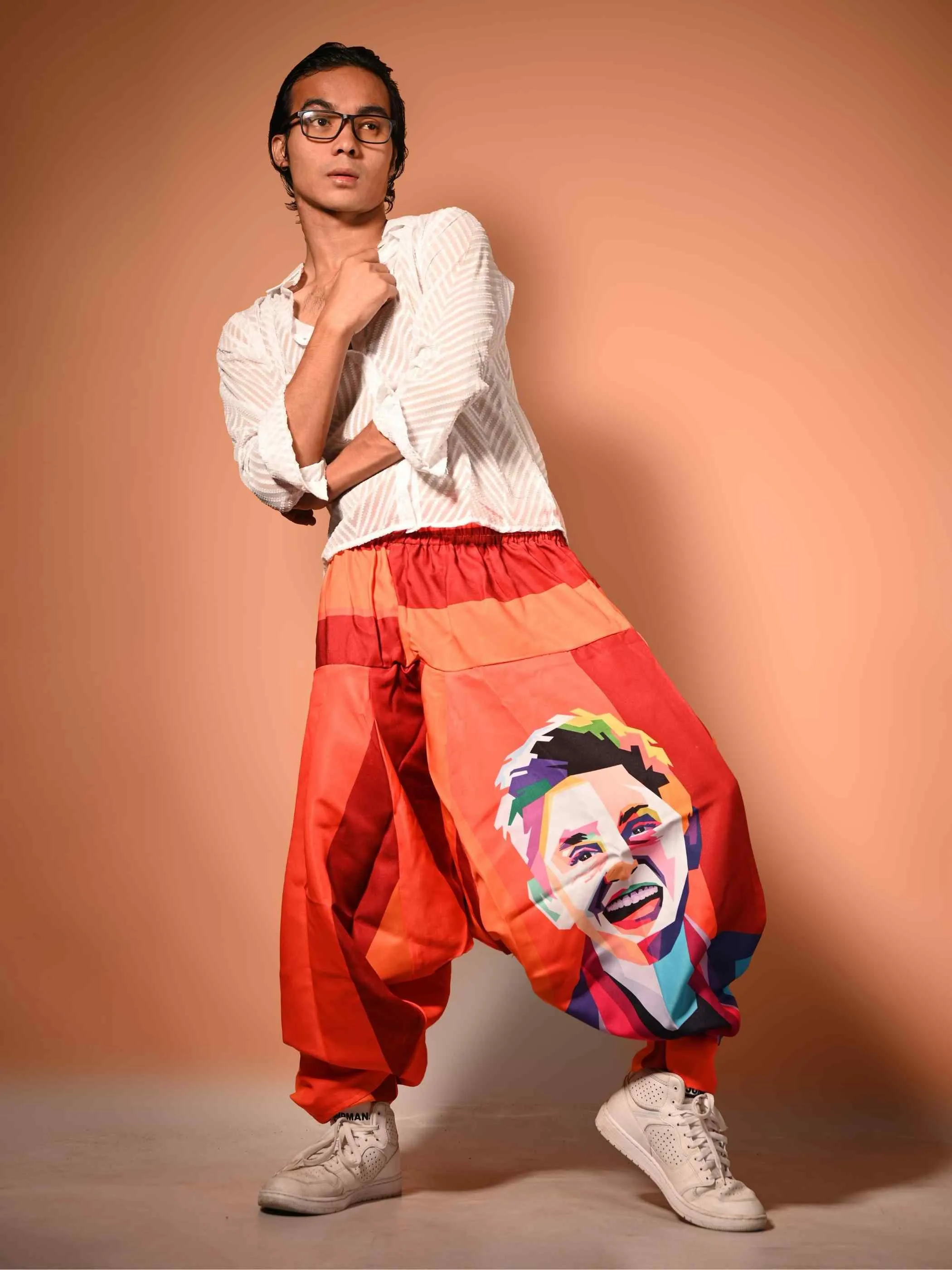 Men's Fierce Smiling Face Print  Bohemian Hippy Harem Pants For Dance Travel Yoga