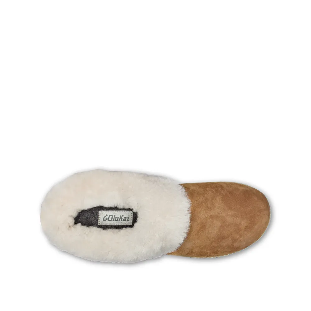 OluKai Women's Ku'i Shearling Lined Slip On Clog Slipper in Tan