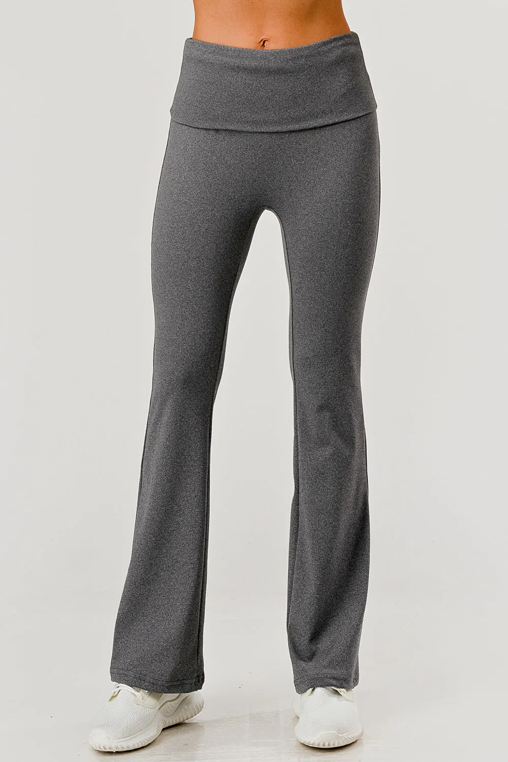 Pillowy Soft Fold Over High Waist Flare Pants - Heather Gray