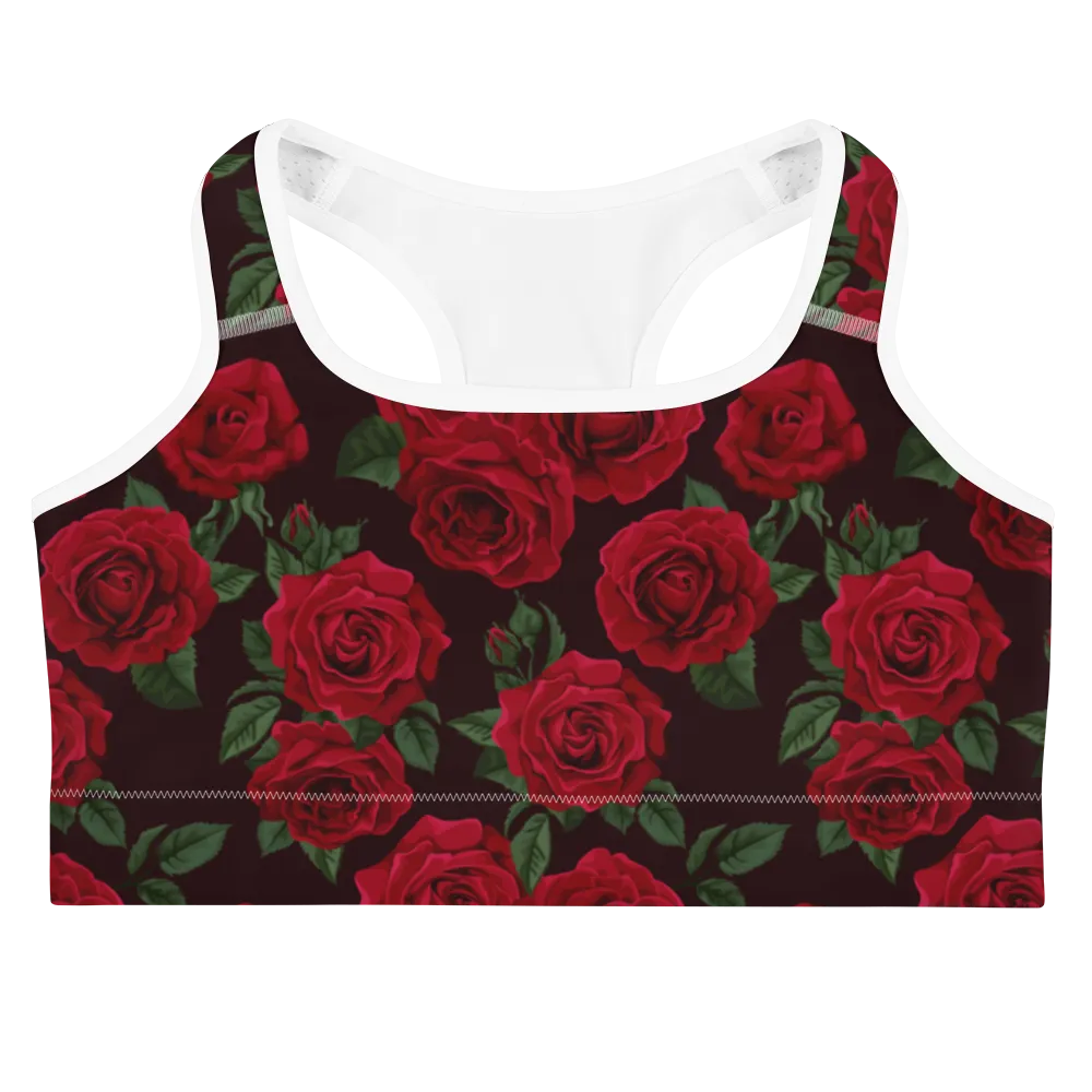 Red Red Rose (Black Back) Sports bra