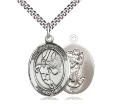St Christopher Basketball Sterling Silver Pendant on a 24 inch Light Rhodium Heavy Curb Chain.