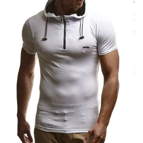 Summer Men Muscle Tee T Shirts Short Sleeve Hoody Hoodie Cotton Zipper Slim Fitness Hooded HipHop Masculina 3XL Joggers Gyms