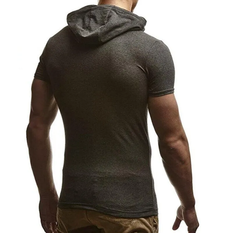 Summer Men Muscle Tee T Shirts Short Sleeve Hoody Hoodie Cotton Zipper Slim Fitness Hooded HipHop Masculina 3XL Joggers Gyms