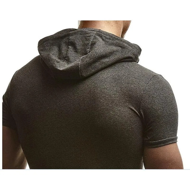 Summer Men Muscle Tee T Shirts Short Sleeve Hoody Hoodie Cotton Zipper Slim Fitness Hooded HipHop Masculina 3XL Joggers Gyms
