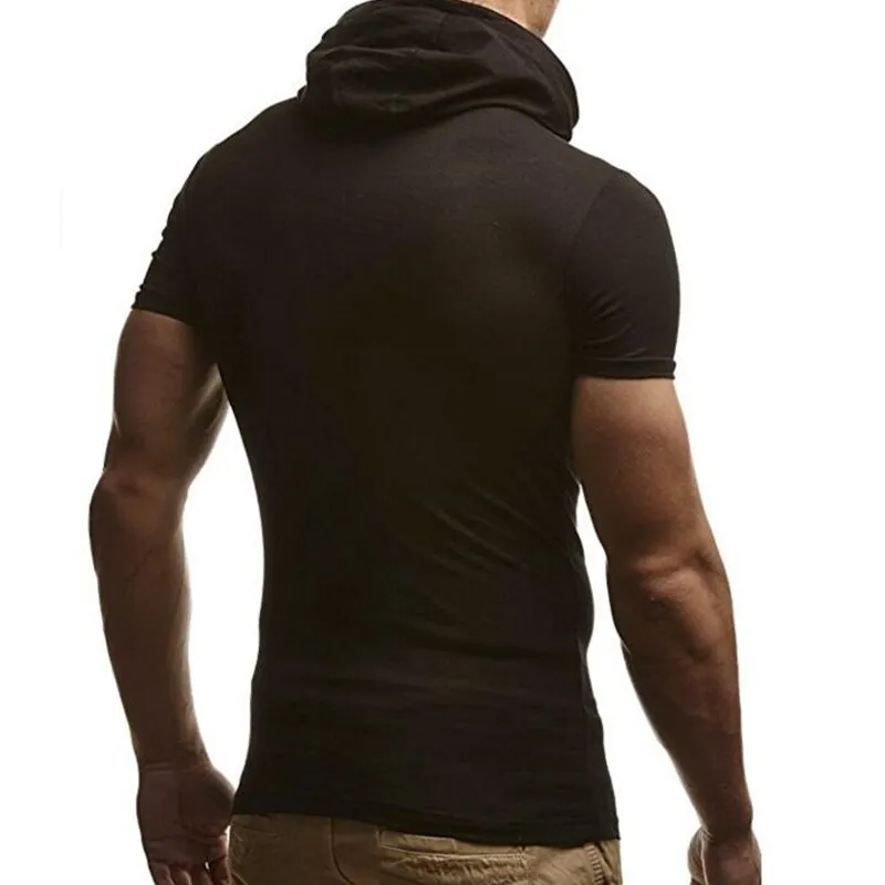 Summer Men Muscle Tee T Shirts Short Sleeve Hoody Hoodie Cotton Zipper Slim Fitness Hooded HipHop Masculina 3XL Joggers Gyms