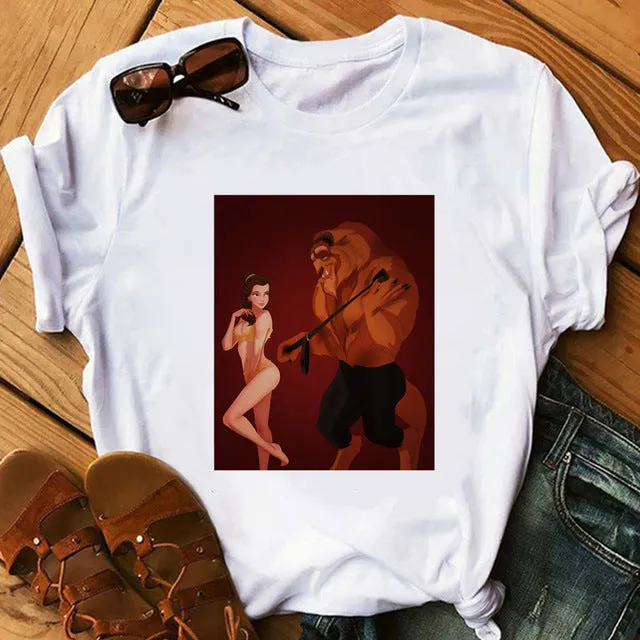 Women's Tshirt Aladdin Jasmin Romantic Night Funny T Shirt Girl Fitness Summer O-Neck Casual Short Sleeve Camiseta Mujer Lady